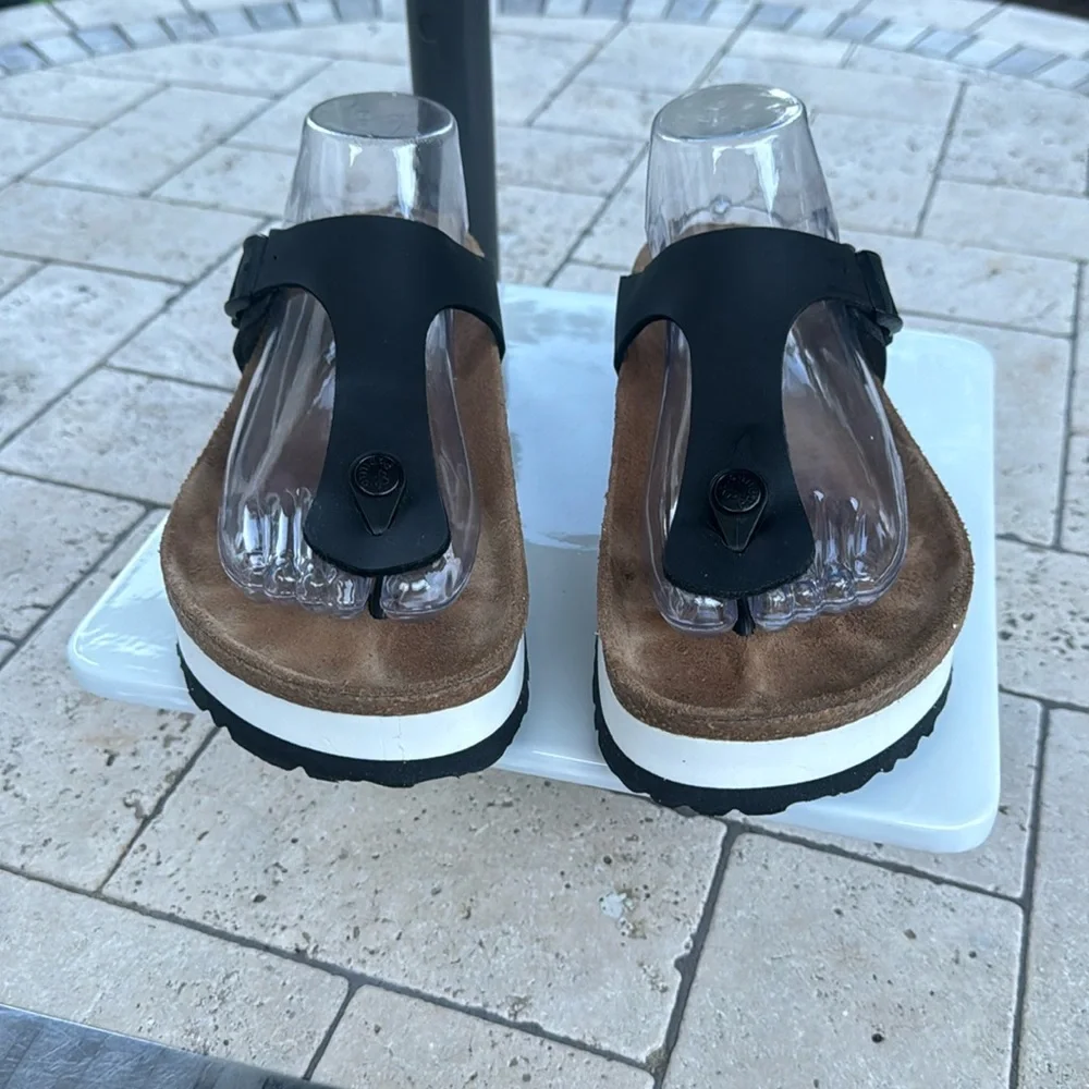 BIRKENSTOCK PAPILLIO Gizeh Platform Black Sandals Size 8 EUR 39
